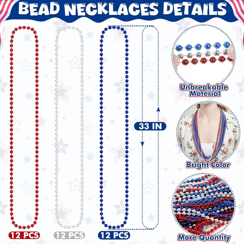 VLUV 36Pcs Beaded Necklace, Mardi Gras Beads Necklaces Accessories, 33 Inch Bead Costume for Women Man, Festival Parade Throw Supplies - Image 2
